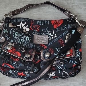 Coach Poppy Black and Red Hobo Bag - RARE